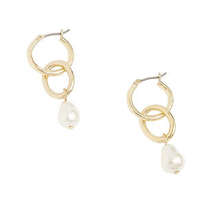 NWT J. Crew Pearl and Gold Circle 1 1/2" Hoop Earrings